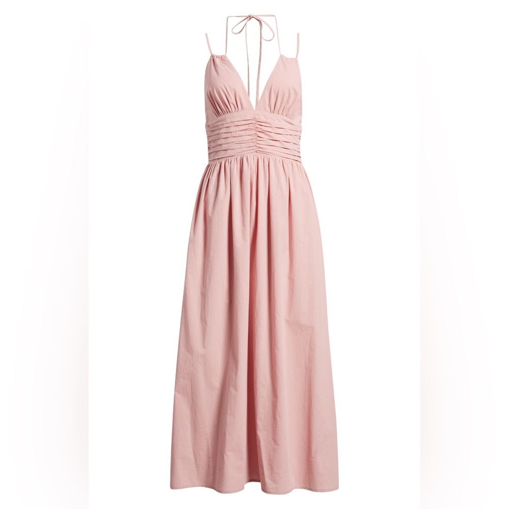 CHARLES HENRY Ruched Halter Sun Midi Dress In Mauve Pink SZ XS NWT Spring Resort